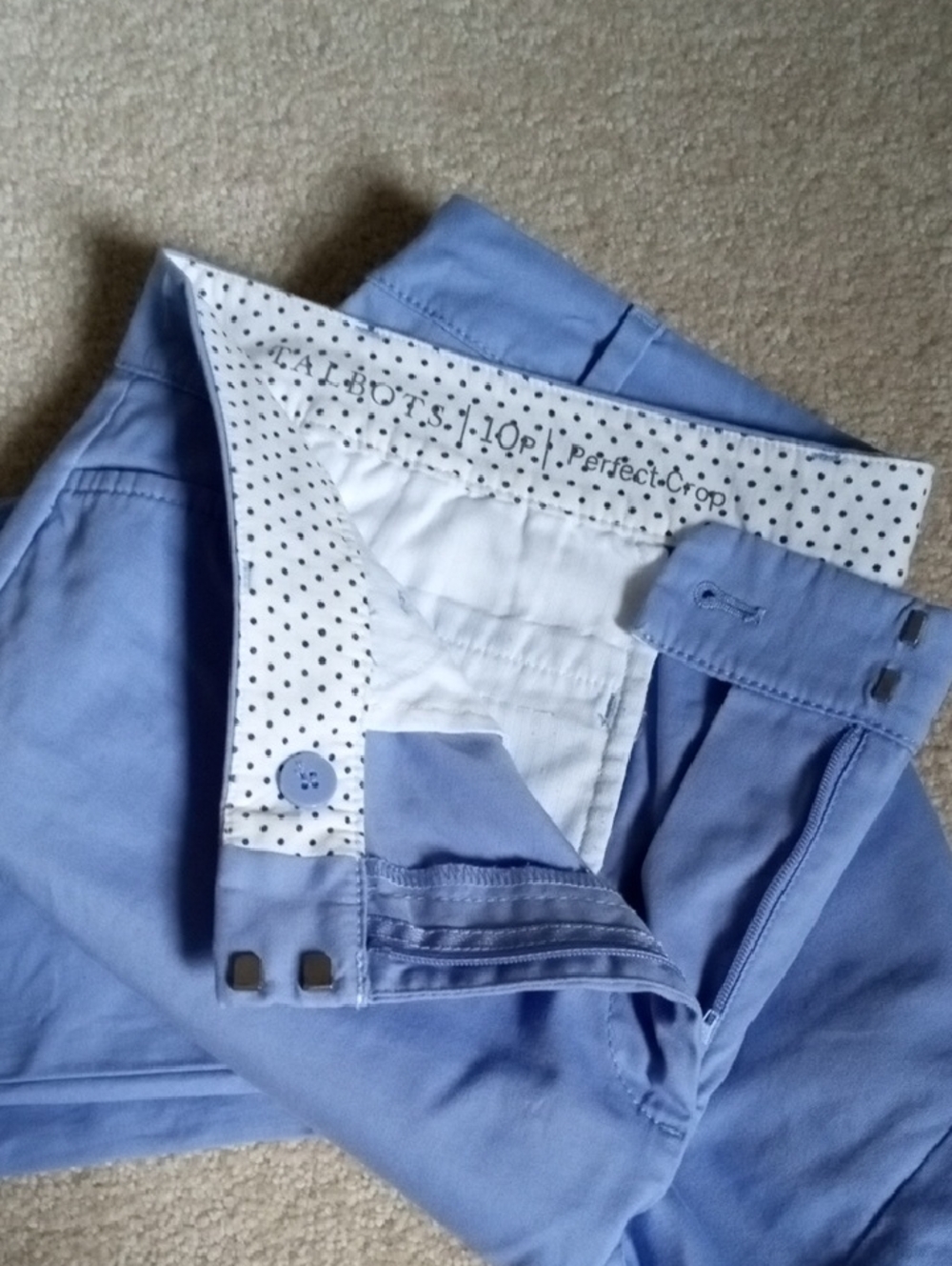 Talbots Light Blue Cropped Pants with Polka Waistband 10 P